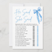 Blauwe strik Hij zei, zij zei Bruids douche spel Kaart (Voorkant)