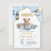 Blauwe strik islamitische Aqeeqah beer baby aankon Kaart (Voorkant)