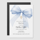 Blauwe strik jongen Doop Magnetische Uitnodiging (Voorkant / Achterkant)