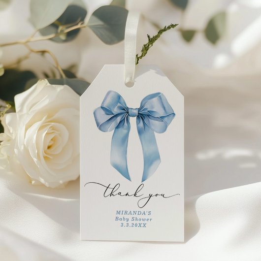Blauwe strik Jongens baby shower bedankje Cadeaulabel