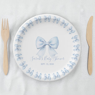 Blauwe Strik Jongens Baby Shower Waterverf en Schr Papieren Bordje