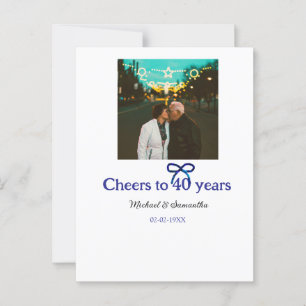 Blauwe strik juicht 40-jarig huwelijksjubileum toe briefkaart