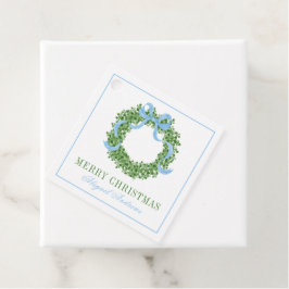 Blauwe strik Kerst Boxwood Krans Bedankjes Labels