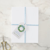 Blauwe strik Kerst Boxwood Krans Cadeaulabel (Met Touw)