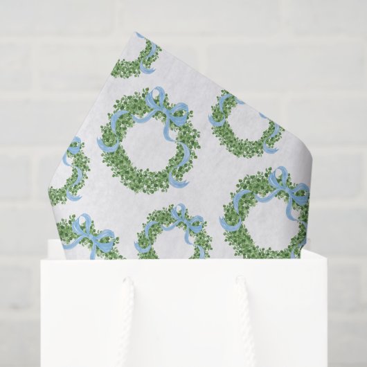 Blauwe strik Kerst Boxwood Krans Tissuepapier (Cadeauzakje)