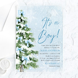 Blauwe Strik Kerstboom Het is een Jongen Baby Show Acryl Uitnodigingen