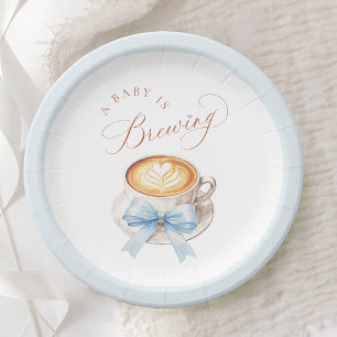 Blauwe Strik Koffie Baby Shower Papieren Borden Bordje