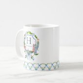 Blauwe Strik Kust Kerstmis Nautilus Monogram Koffiemok (Voorkant links)