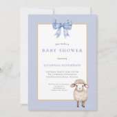 Blauwe strik lammetje babyshower kaart (Voorkant)
