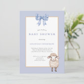 Blauwe strik lammetje babyshower kaart (Staand voorkant)