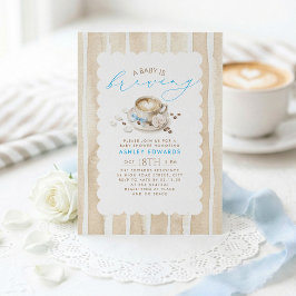Blauwe Strik Latte Koffie Jongen Baby Shower Uitno Kaart