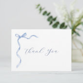 Blauwe Strik Lint Baby Shower Bedankkaart (Staand voorkant)