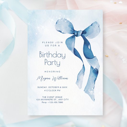 Blauwe strik lint verjaardag kaart