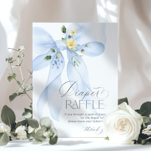 Blauwe Strik Luier Raffle Bloemen Baby Shower Poster