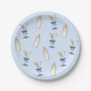 Blauwe Strik Martinis Babyflessen Baby Shower Papieren Bordje