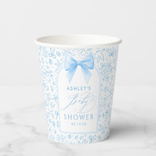 Blauwe Strik Mooie Bloemboog Chinoiserie Baby Show Papieren Bekers