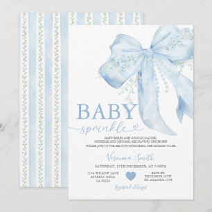 Blauwe Strik Mooie Parels Coquette Baby Shower Kaart
