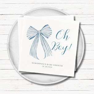 Blauwe strik oh jongen gepersonaliseerde baby show servet
