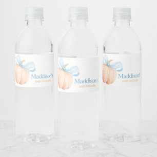 Blauwe Strik Oranje Pompoen Baby Shower Waterfles Etiket