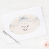 Blauwe Strik Parel Bruiloftsticker Ovale Sticker (Envelop)