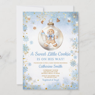 Blauwe Strik Peperkoek Kerstkrullen Baby Shower Kaart