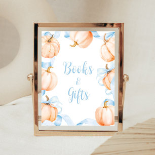 Blauwe Strik Pompoen Baby Shower Boeken en Cadeaus Poster