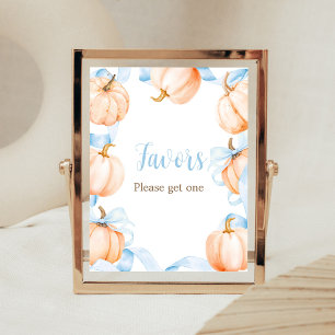 Blauwe Strik Pompoen Baby Shower Favor Teken Poster
