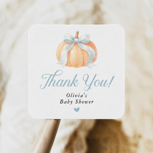 Blauwe Strik Pompoen Baby Shower Vierkante Sticker