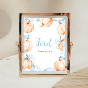 Blauwe Strik Pompoen Baby Shower Voedsel Bord Poster