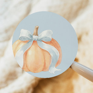 Blauwe Strik Pompoen Jongen Baby Shower Ronde Sticker