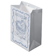 Blauwe Strik Retro Hart Coquette Cake Bruidsdouche Medium Cadeauzakje (Voorkant Gekanteld)