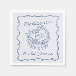 Blauwe Strik Retro Hart Coquette Cake Bruidsmeisje Servet
