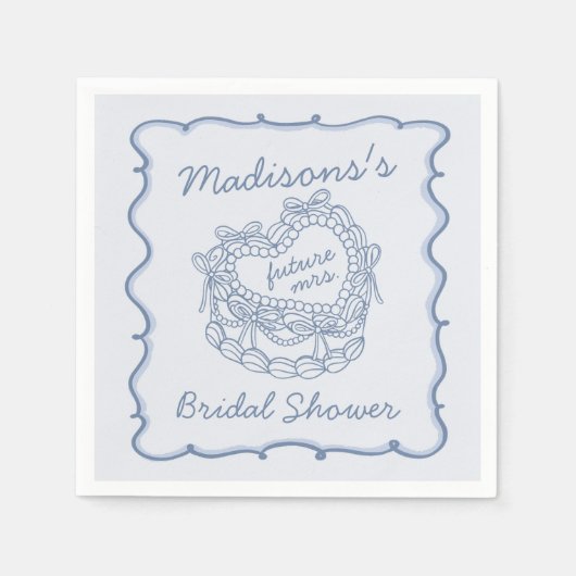 Blauwe Strik Retro Hart Coquette Cake Bruidsmeisje Servet (Voorkant)