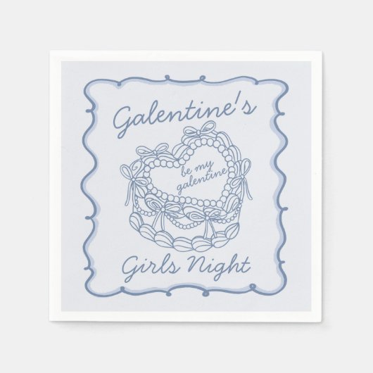 Blauwe Strik Retro Hart Coquette Cake Galentines Servet (Voorkant)
