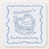 Blauwe Strik Retro Hart Coquette Taart Verlovingsf Kartonnen Onderzetters (Voorkant)