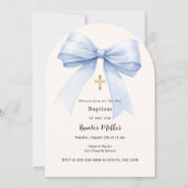 Blauwe strik roomkleurige jongensdoopboog kaart (Voorkant)