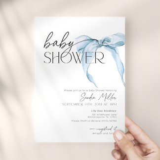 Blauwe Strik Stof Coquette Baby Shower Kaart