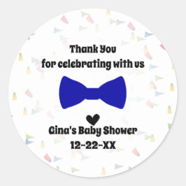 Blauwe strik Stropdas Baby Jongen Douche Favor Ronde Sticker