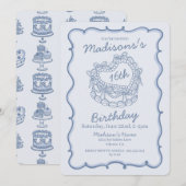 Blauwe strik Sweet 16 Hart Coquette Taart Verjaard Kaart (Voorkant / Achterkant)