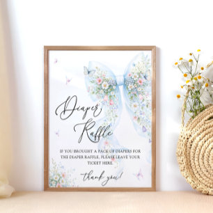 Blauwe Strik Vlinder Baby Shower Luier Raffle Poster
