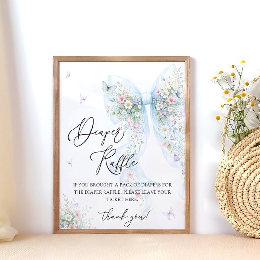 Blauwe Strik Vlinder Baby Shower Luier Raffle Poster