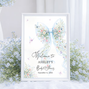 Blauwe Strik Vlinder Baby Shower Welkom Poster