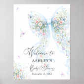 Blauwe Strik Vlinder Baby Shower Welkom Poster (Voorkant)