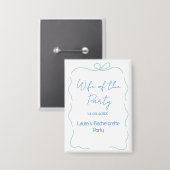 blauwe strik vrouw van het feest naam datum spaans button (Voorkant / Achterkant)