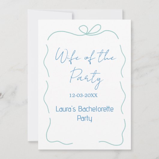 blauwe strik vrouw van het feest naam datum spaans kaart (Voorkant)