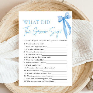 Blauwe Strik Wat zei de Bruidegom Bridal Shower Sp Kaart