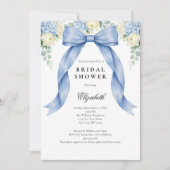 Blauwe Strik Waterverf Bloemen Bruidsdouche Kaart (Voorkant)