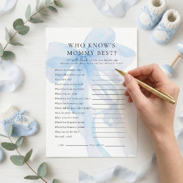 Blauwe strik Wie kent mama het beste Baby Shower k Kaart