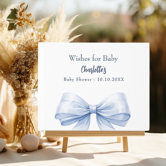 Blauwe strik wit wenst jongetje Baby shower Gastenboek