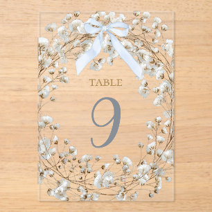 blauwe strik witte baby's adem bloemen tafelnummer